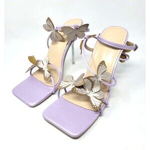 Enchanting Butterfly Stilettos with Clear Heels, Lavender, Size US 9 (EU 40)